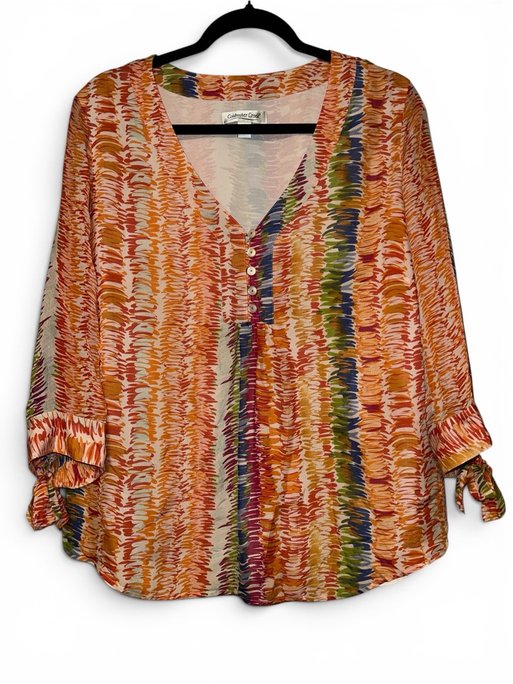 Coldwater Creek Multicolor Silk V-Neck 5-Button Blouse Plus Size 1X